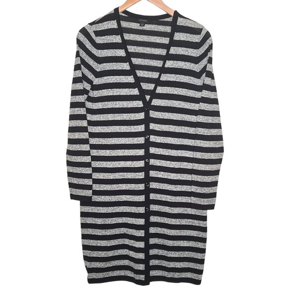 J. Jill Wearever Collection Striped Button-Front Cardigan Sweater XS Black Gray - Picture 2 of 11